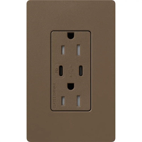 Lutron SCR-15-CCTR-EP Claro Satin 15A Dual Type USB Type C and C USB Receptacle, Tamper Resistant in Espresso