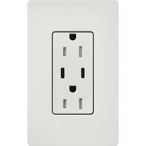 Lutron SCR-15-CCTR-LG Claro Satin 15A Dual Type USB Type C and C USB Receptacle, Tamper Resistant in Lunar Gray