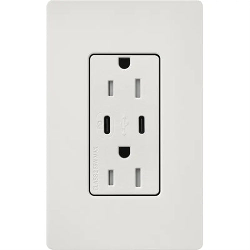 Lutron SCR-15-CCTR-LG Claro Satin 15A Dual Type USB Type C and C USB Receptacle, Tamper Resistant in Lunar Gray