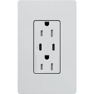 Lutron SCR-15-CCTR-MI Claro Satin 15A Dual Type USB Type C and C USB Receptacle, Tamper Resistant in Mist