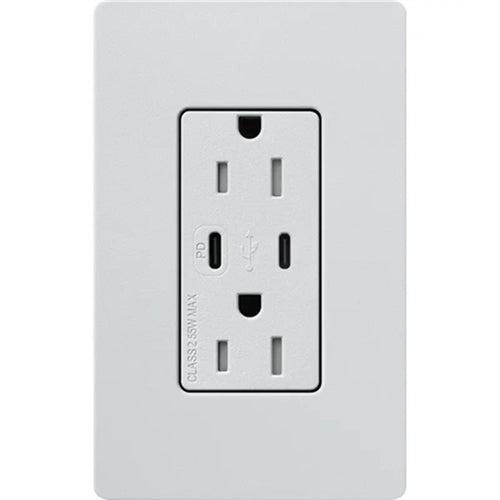 Lutron SCR-15-CCTR-MI Claro Satin 15A Dual Type USB Type C and C USB Receptacle, Tamper Resistant in Mist