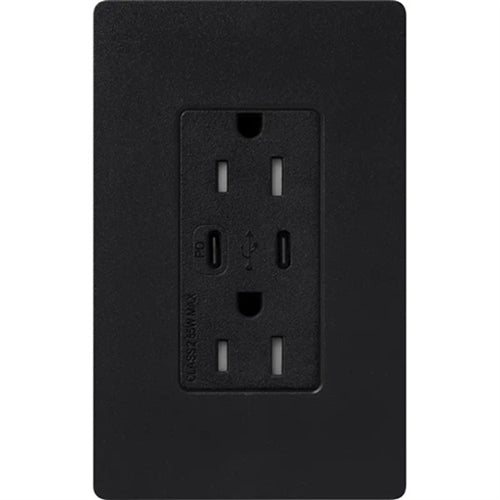 Lutron SCR-15-CCTR-MN Claro Satin 15A Dual Type USB Type C and C USB Receptacle, Tamper Resistant in Midnight