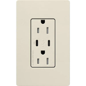 Lutron SCR-15-CCTR-PM Claro Satin 15A Dual Type USB Type C and C USB Receptacle, Tamper Resistant in Pumice