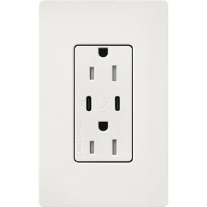 Lutron SCR-15-CCTR-RW Claro Satin 15A Dual Type USB Type C and C USB Receptacle, Tamper Resistant in Architectural White