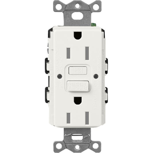 Lutron SCR-15-GFST-RW  Claro Satin Self-Testing Tamper Resistant 15A GFCI Receptacle in Architectural White