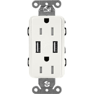 Lutron SCR-15-UBTR-RWClaro 15A Dual USB Receptacle, Tamper Resistant in Architectural White
