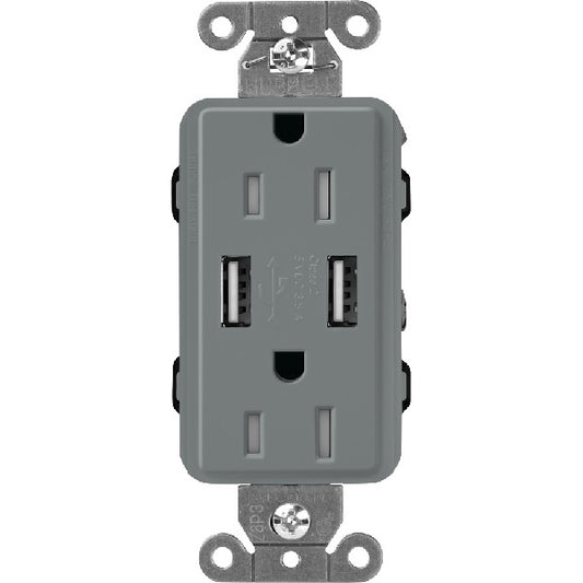Lutron SCR-15-UBTR-SLClaro 15A Dual USB Receptacle, Tamper Resistant in Slate