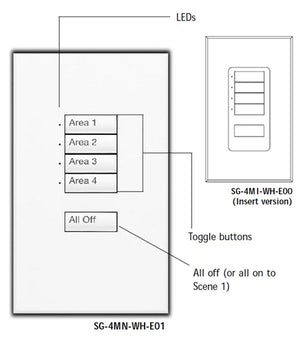 Lutron SG-4MI-SN-E00 SeeTouch 4-Button Master Control Wallstation For Grafik Eye 3000 System, Insert Style in Satin Nickel Unengraved
