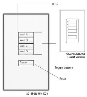 Lutron SG-4PSN-SN-EGN SeeTouch 4-Partition Control For Grafik Eye 3000 System, Non Insert Style in Satin Nickel with Engraving