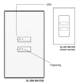 Lutron SR-2BI-BL-E00 SeeTouch 2-Button Replacement Kit For SG-2BI, Insert Style in Black Unengraved