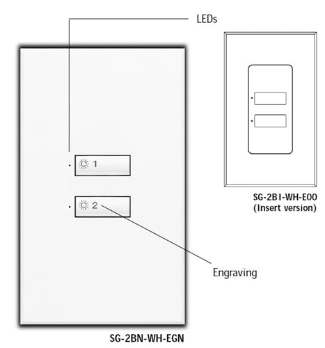 Lutron SR-2BI-IV-E00 SeeTouch 2-Button Replacement Kit For SG-2BI, Insert Style in Ivory Unengraved