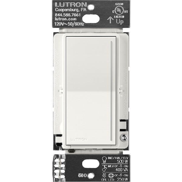 Lutron ST-PRO-N-GL 250W LED/CFL or 500W Incandescent/Halogen/ELV or 400VA MLV Phase Selectable, Neutral Dimmer in Glacier White