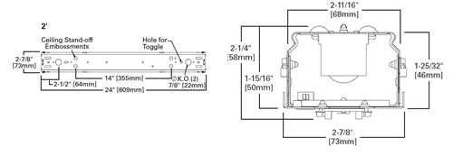 Metalux 2SNLED-LD5-18SL-LN-UNV-EL7W-L840-CD-1-U 2' Linear LED Striplight, Full Frost Wide Lens, 120-277V, 7W Emergency Batter Pack, 80 CRI, 4000K, 0-10V Dimming, 1 Driver