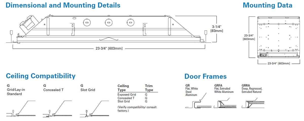 Metalux 22GR-LD5-50-F1-UNV-L835-CD1-U 40.4W 2'x2' LED Recessed Troffer, 5000 Lumens, 120-277V, 80 CRI, 3500K, 0-10V 10%-100% Dimming