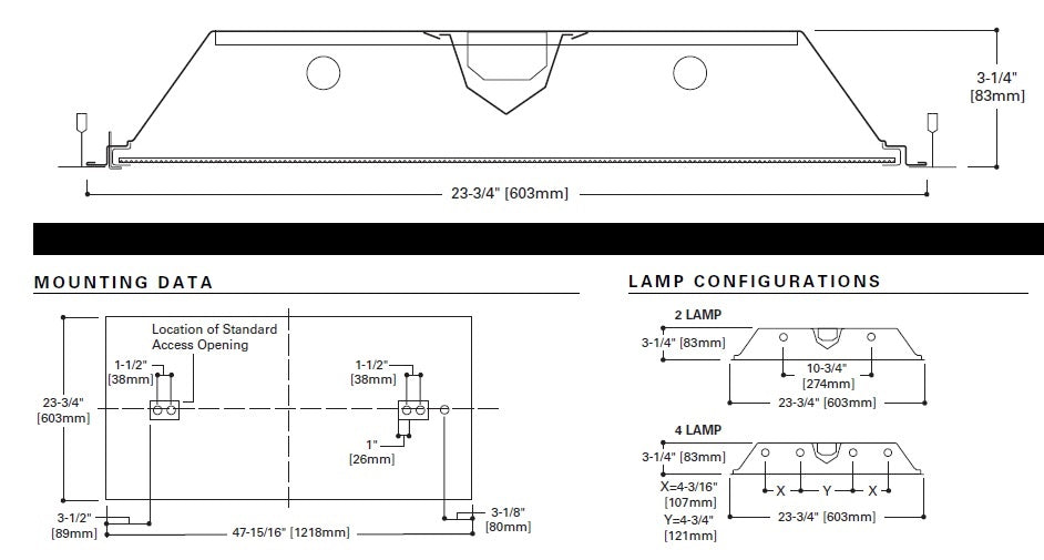 Metalux 2GR8-432A-UNV-EB81-U 2'x4' Static Lensed Troffer, 4 Lamp, Electronic Ballast, T8