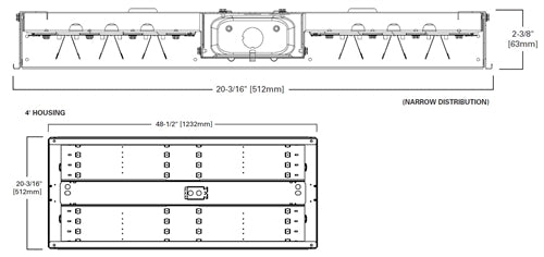 Metalux HBLED-LD5-24SE-W-UNV-L840-EL14W-CD2-U 20" x 48" LED High Bay Efficiency Luminaire, 24000 Lumens, Wide Distribution, 120-277V, 4000K, 0-10V Dimming, with Emergency Battery back up