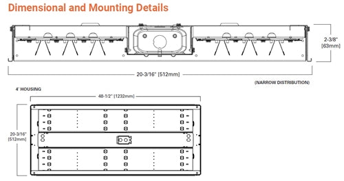 Metalux HBLED-LD5-18SE-W-UNV-L840-CD2-U 20" x 48" LED High Bay Efficiency Luminaire, 18000 Lumens, Wide Distribution, 120-277V, 4000K, 0-10V Dimming