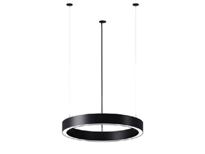 Neo Ray DFN2DP-RG2F0060DS940-FLL-1DUDD-SC04T1B 2" Define Geo Ring, Direct Susp, 2' Ring Pattern, 6000 Lumens, 4000K, 90 CRI, Frosted Lens, Single Circuit, 120-277V, 0-10V, Silver Body, 4' Air Craft Cable Collector, 15/16in T-Grid, Black