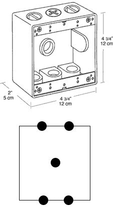 Rab BD5-3/4 Double Gang Rectangular Boxes, 5 Hole , 3/4" Hole Size,Silver Gray Finish