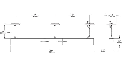 RAB BOA12P-120D10-40N-B 120W LED 12 ft Suspended Pendant Linear Slot Light, No Photocell, 4000K (Neutral), 8607 Lumens, 84 CRI, 120-277V, 40 Degree Reflector, Dimmable, Not DLC Listed, Black Finish