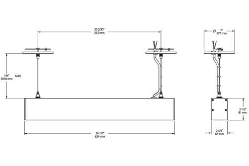 RAB BOA2P-10D10-40YN-S 10W LED 2 ft Suspended Pendant Linear Slot Light, 3500K, No Photocell, 731 Lumens, 84 CRI, 120-277V, 40 Degree Reflector, Dimmable, Not DLC Listed, Silver Finish