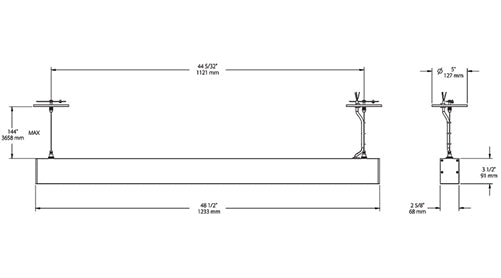 RAB BOA4P-20D10-40N-W 20W LED 4 ft Suspended Pendant Linear Slot Light, 4000K (Neutral), No Photocell, 1559 Lumens, 83 CRI, 120-277V, 40 Degree Reflector, Dimmable, Not DLC Listed, White Finish