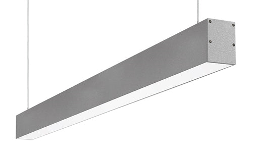 RAB BOA4P-40D10-40Y-S 40W LED 4 ft Suspended Pendant Linear Slot Light, 3000K (Warm), No Photocell, 2730 Lumens, 86 CRI, 120-277V, 40 Degree Reflector, Dimmable, Not DLC Listed, Silver Finish