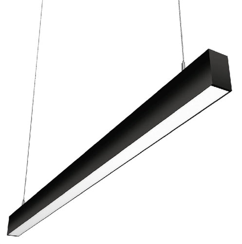 RAB BOA4PB Field Adjustable Light Output (20W default) LED 4 ft Suspended Pendant Linear Light, Color Temperature Selectable, 90 CRI, 120-277V, Dimmable, Black Finish