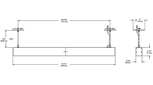 RAB BOA6P-30D10-40YN-W 30W LED 6 ft Suspended Pendant Linear Slot Light, No Photocell, 3500K, 2282 Lumens, 84 CRI, 120-277V, 40 Degree Reflector, Dimmable, Not DLC Listed, White Finish