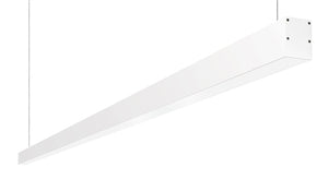 RAB BOA8P-80D10-40YN-W 80W LED 8 ft Suspended Pendant Linear Slot Light, No Photocell, 3500K, 5487 Lumens, 82 CRI, 120-277V, 40 Degree Reflector, Dimmable, Not DLC Listed, White Finish