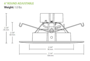 RAB DLED6AR14YN 14W 6" LED Round Retrofit Downlight, Adjustable Head, 3500K Color Temperature