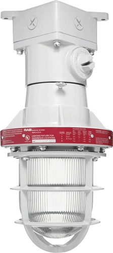 RAB EX124 300W Explosionproof Ceiling Fixture with Die Cast Guard, 4 Hub Count, 1/2" H Hub Size, Silver Gray Finish