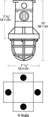 RAB EX12T-3/4 300W Explosionproof Ceiling Fixture, 8 Hub Count, 1/2" H Hub Size, Silver Gray Finish