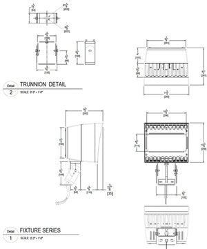 RAB EZLED78TB44W/PCS 78W Trunnion Mount LED Spotlight, 5000K (Cool), 6525 Lumens, 68 CRI, 120V Button Photocell, 4H x 4V Beam Distribution, White Finish