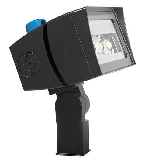 RAB FFLED120SF/D10/PCT 120W LED Floodlight, Slipfitter Mount, 120-277V Twistlock Photocell, 5000K (Cool), 16106 Lumens, 75 CRI, 120-277V, 7H x 6V Beam Distribution, Dimmable, DLC Premium Listed, Standard Operation, Bronze Finish