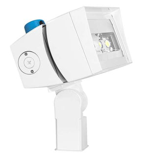 RAB FFLED120SFW/480/D10/PCT4 120W LED Floodlight, Slipfitter Mount, 480V 3PIN Twistlock Photocell, 5000K (Cool), 16553 Lumens, 75 CRI, 480V, 7H x 6V Beam Distribution, Dimmable, DLC Premium Listed, Standard Operation, White Finish