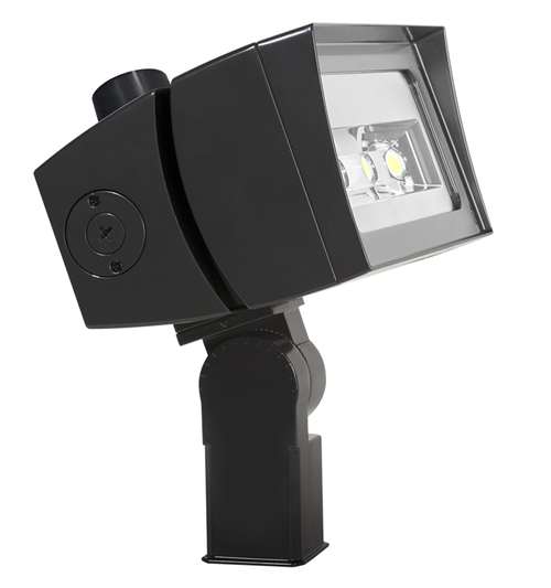 RAB FFLED120SFY/D10/7PR 120W LED Floodlight, Slipfitter Mount, No Photocell, 3000K (Warm), 15838 Lumens, 72 CRI, 120-277V, 7H x 6V Beam Distribution, Dimmable, DLC Premium Listed, 7PIN Receptacle, Bronze Finish