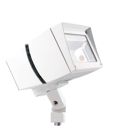 RAB FFLED26W/PC2 26W Arm Mount LED Floodlight, 277V Button Photocell, 5000K (Cool), 2901 Lumens, 65 CRI, 7H x 6V Beam Distribution, Standard Operation, White Finish