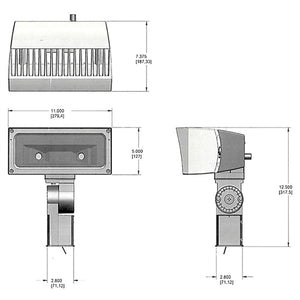 RAB FFLED80SFB44/D10/PCS2 80W Slipfitter Mount LED Floodlight, 277V Swivel Photocell, 5000K (Cool), 7866 Lumens, 71 CRI, 208-277V, 4H x 4V Beam Distribution, Dimmable Operation, DLC Listed, Bronze Finish