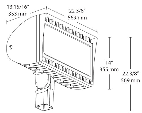 RAB FXLED200SFW/480/PCT4 200W Slipfitter Mount LED Floodlight, 5000K (Cool), 480V Button Photocell, 27005 Lumens, 72 CRI, 480V, 7H x 6V Beam Distribution, Standard Operation, Not DLC Listed, White Finish