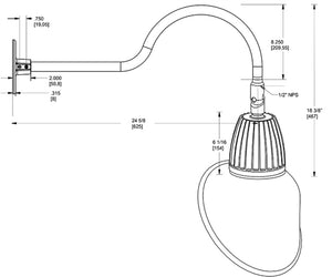 RAB GN1LED26NAC11YL 26W LED Gooseneck Cone Shade with 24" Goose Arm, 4000K Color Temperature (Neutral), Flood Reflector, 11" Angled Cone Shade, Yellow Finish