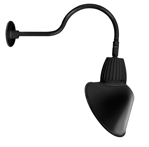 RAB GN1LED26NACB 26W LED Gooseneck Cone Shade with 24" Goose Arm, 4000K Color Temperature (Neutral), Flood Reflector, 15" Angled Cone Shade, Black Finish