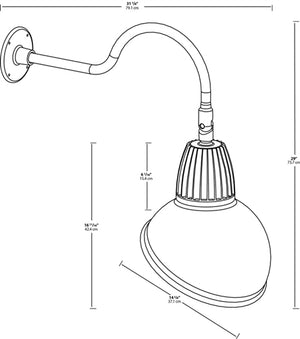 RAB GN1LED26YADLB 26W LED Gooseneck Dome Shade with 24" Goose Arm, 3000K Color Temperature (Warm), Flood Reflector, 15" Angled Dome Shade, Light Blue Finish