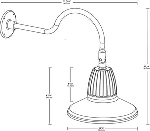 RAB GN1LED26YRSTR 26W LED Gooseneck Straight Shade with 24" Goose Arm, 3000K (Warm), Rectangular Reflector, 15" Straight Shade, Red Finish