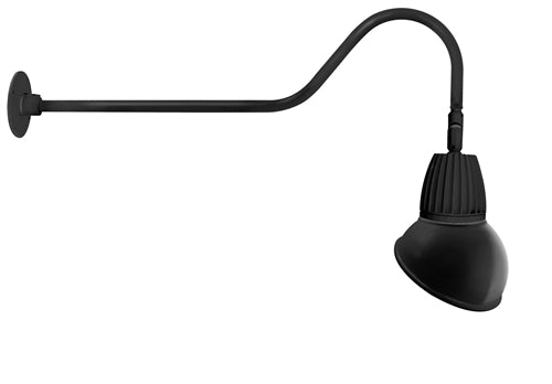 RAB GN2LED13YAD11B 13W LED Gooseneck Dome Shade with 35" Goose Arm, 3000K (Warm), Flood Reflector, 11" Angled Dome Shade, Black Finish