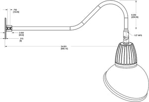 RAB GN2LED13YRADR 13W LED Gooseneck Dome Shade with 35" Goose Arm, 3000K (Warm), Rectangular Reflector, 15" Angled Dome Shade, Red Finish