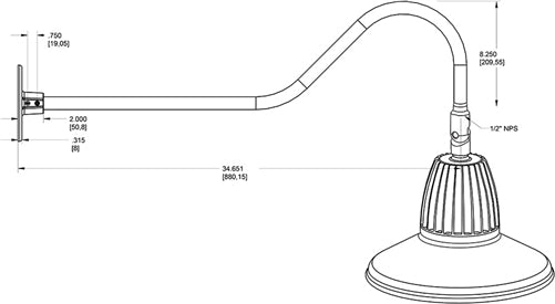RAB GN2LED26NRSTR 26W LED Gooseneck Straight Shade with 35" Goose Arm, 4000K (Neutral), Rectangular Reflector, 15" Straight Shade, Red Finish