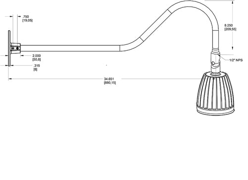 RAB GN2LED26YG 26W LED Gooseneck No Shade with 35" Goose Arm, 3000K (Warm), Flood Reflector, Hunter Green Finish