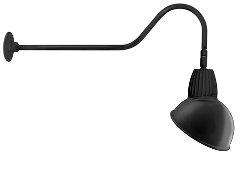 RAB GN2LED26YRADB 26W LED Gooseneck Dome Shade with 35" Goose Arm, 3000K (Warm), Rectangular Reflector, 15" Angled Dome Shade, Black Finish