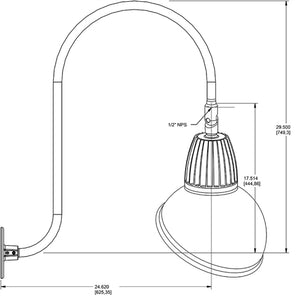RAB GN3LED13NADBWN 13W LED Gooseneck Dome Shade with Upcurve 30" High, 25" from Wall Goose Arm, 4000K (Neutral), Flood Reflector, 15" Angled Dome Shade, Brown Finish